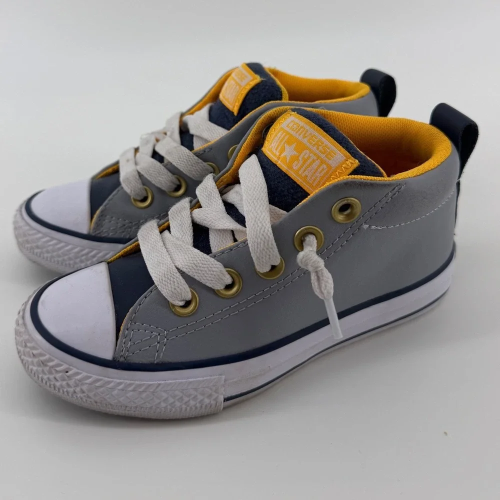 Converse Chuck Taylor All Star Axle Mid Grey Navy Yellow Kids Sneakers Size 11